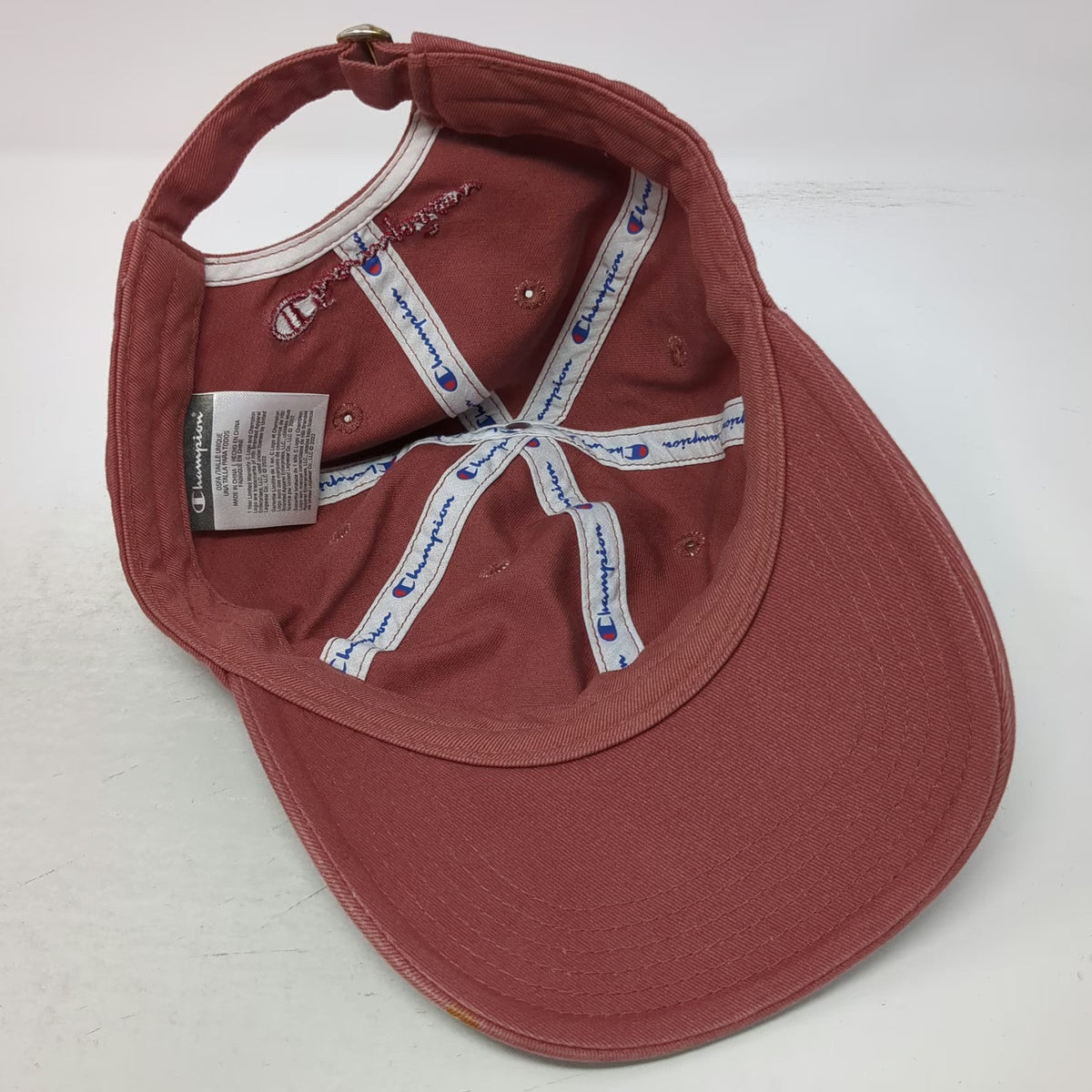 Champion Baseball Cap Red One Size Metal Logo Script Cotton Slideback Adjust Hat