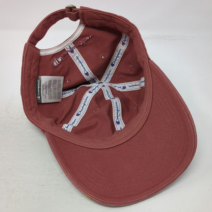 Champion Baseball Cap Red One Size Metal Logo Script Cotton Slideback Adjust Hat