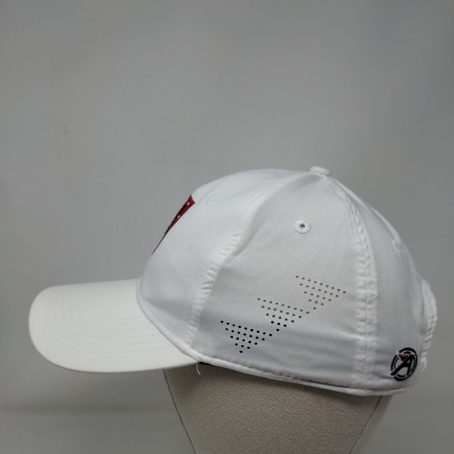 Ahead Strapback Hat White One Size Mid Fit Embroidered Logo Vented Holes