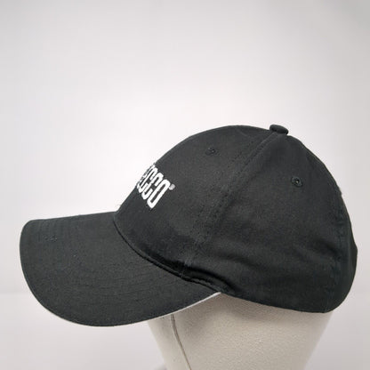 ECCO Strapback Hat Black One Size Adjustable Embroidered Vented Holes 6 Panel