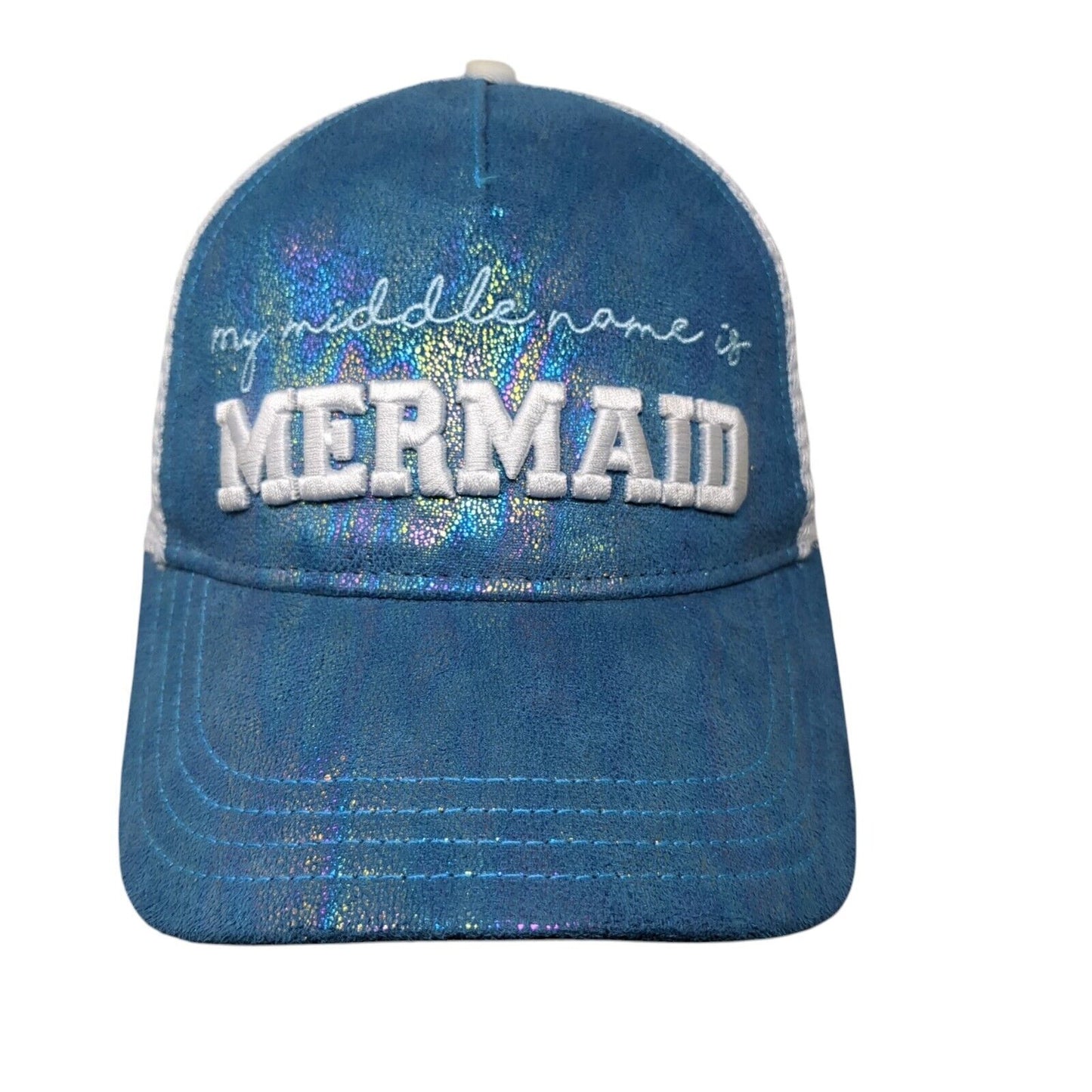 My Middle Name Is Mermaid Snapback Trucker Hat Blue One Size Mesh Back