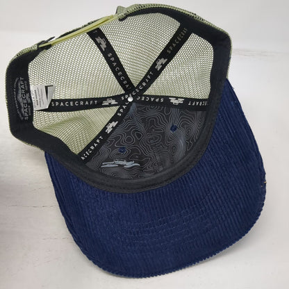 Spacecraft Trucker Hat Blue Green One Size Corduroy Mesh Topo Map Snapback