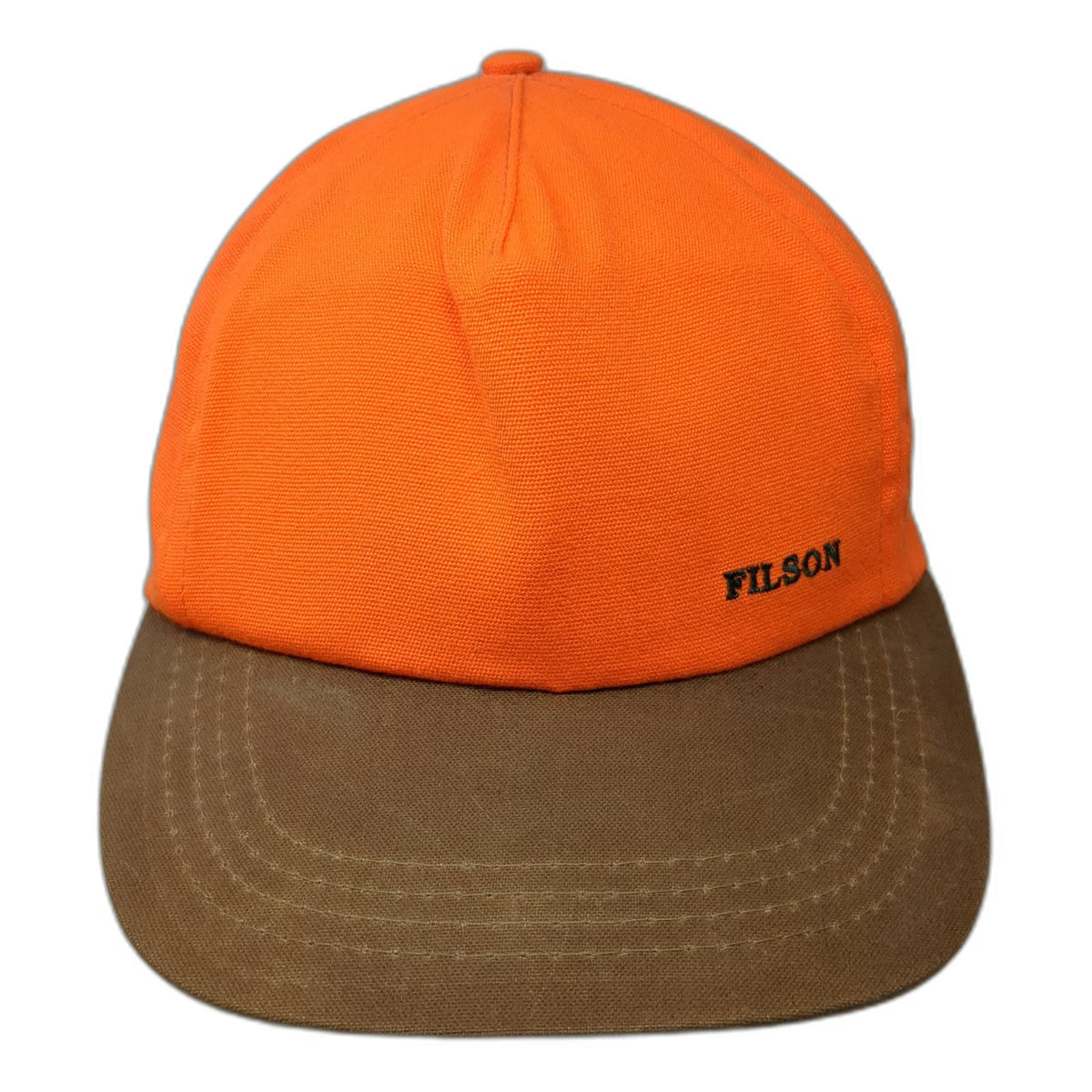 Filson 5 Panel Orange Hat Leather Strapback USA Made Brown Brim Outdoor Vintage