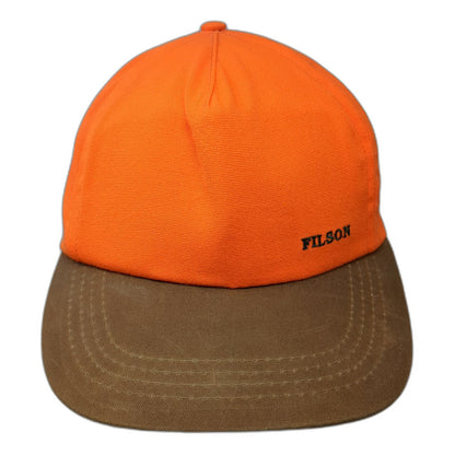 Filson 5 Panel Orange Hat Leather Strapback USA Made Brown Brim Outdoor Vintage