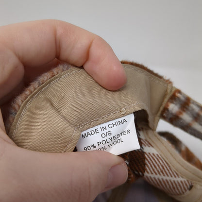 Unbranded Strapback Hat Brown One Size Adjustable Plaid Vented Holes 6 Panel