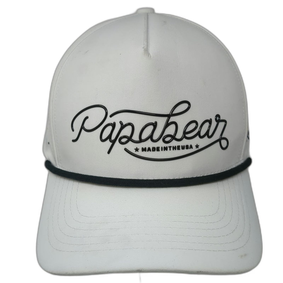 Papa Bear Trucker Hat White One Size Rope Perforated Snapback Made In USA Logo