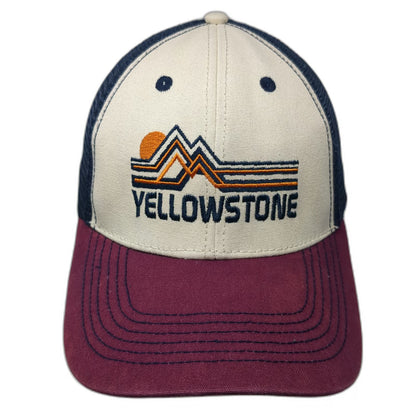 Pro Mountain Yellowstone National Park Trucker Hat Beige Blue Red OSFM Snapback