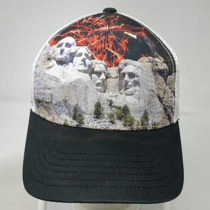 Captivating Headwear Trucker Hat Black White OSFM Mount Rushmore Eagle Patriotic