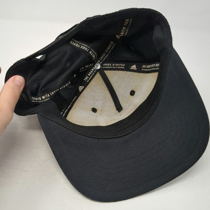 Adidas 5 Panel Black Hat OSFM Snapback Rubber Logo Patch Three Stripes Polyester