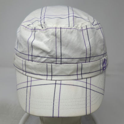 Nike Army Cap White Purple One Size Plaid Cotton Flat Top Elastic Back Hat