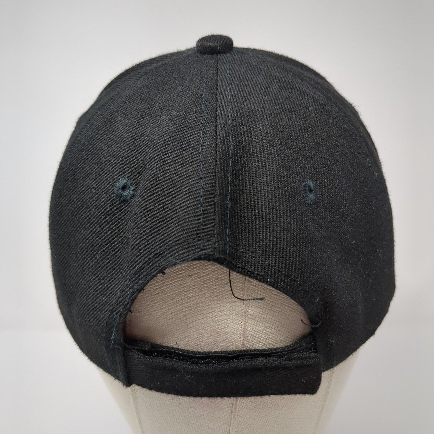 Navy Strapback Hat Black One Size Adjustable Embroidered Vented Holes 6 Panel