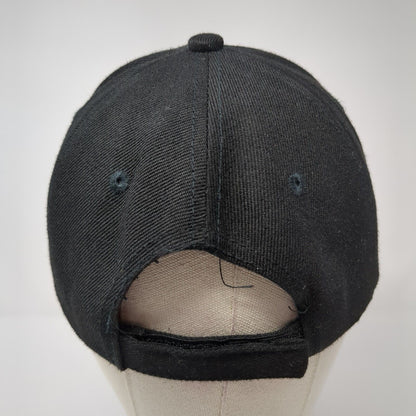 Navy Strapback Hat Black One Size Adjustable Embroidered Vented Holes 6 Panel