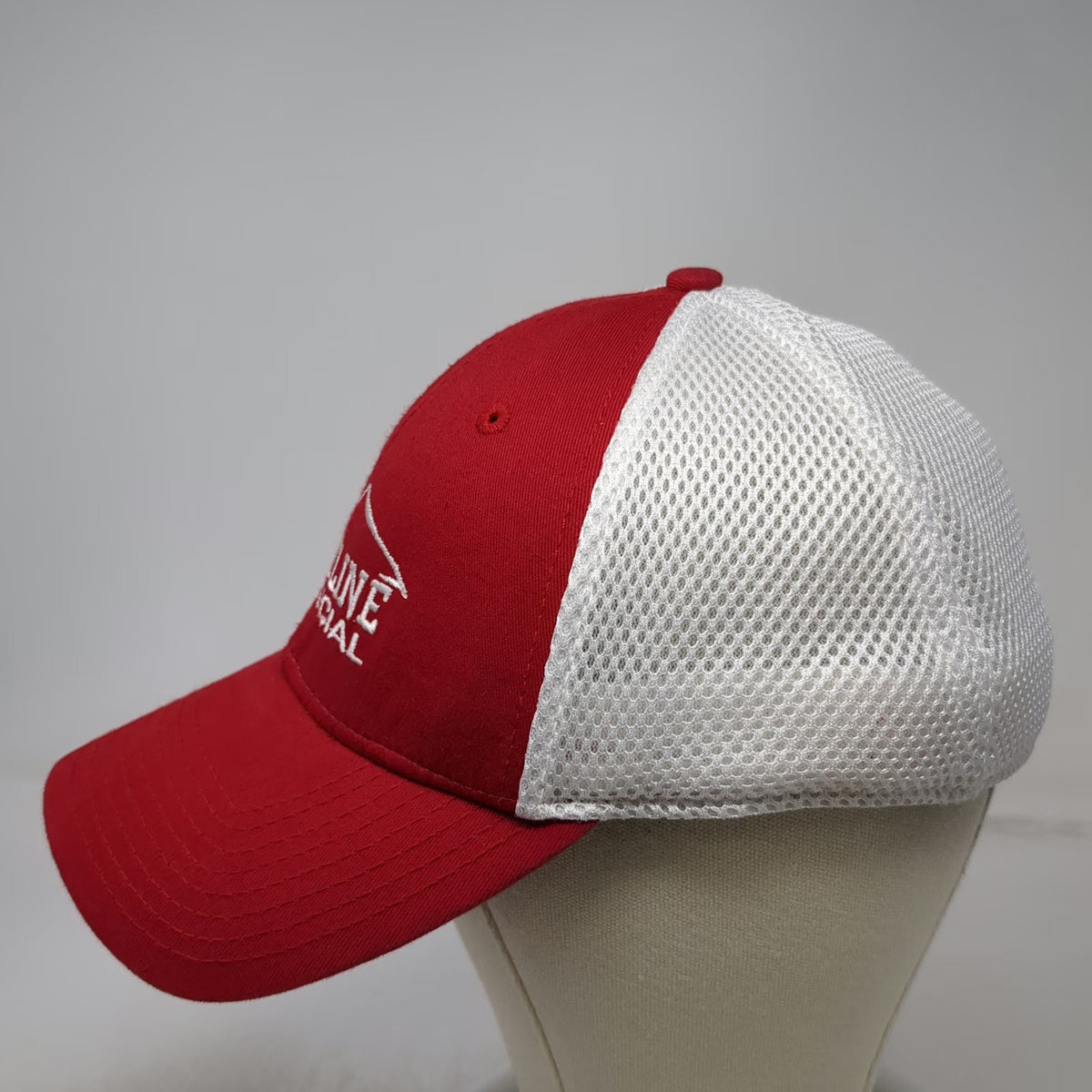 New Era Baseball Cap Red White XL Ridgeline Financial Mesh Hat Mountain Stretch