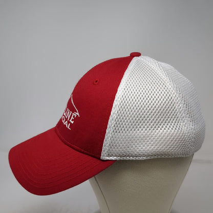New Era Baseball Cap Red White XL Ridgeline Financial Mesh Hat Mountain Stretch