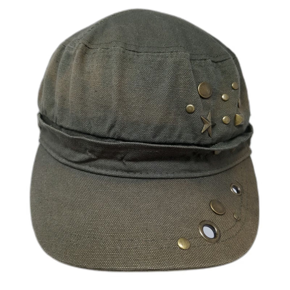 ABG Accessories Army Cap Green One Size Studs Stars Grommets Metal Accents Hat