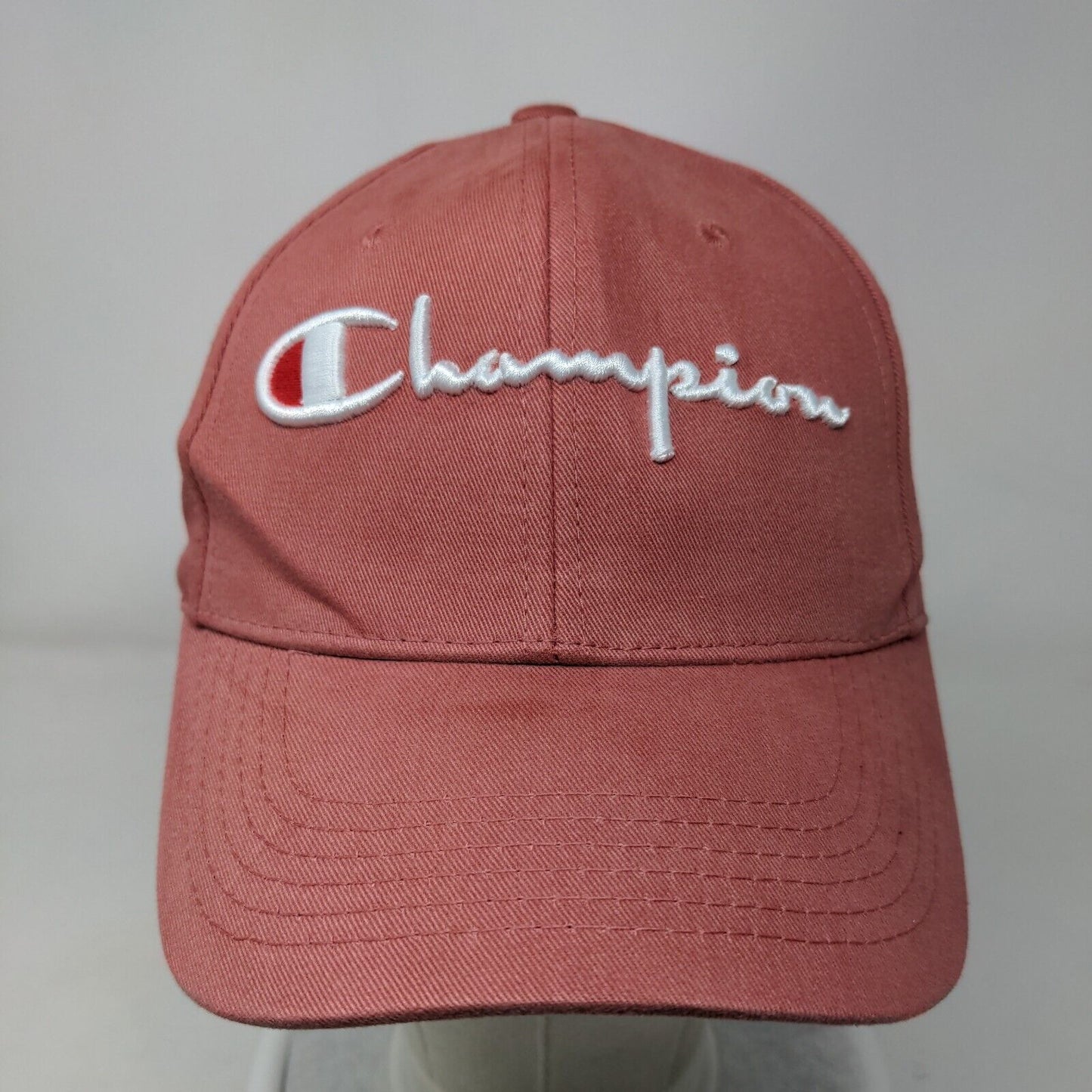 Champion Spell Out Slideback Hat Red OSFM Embroidered Leather Strap