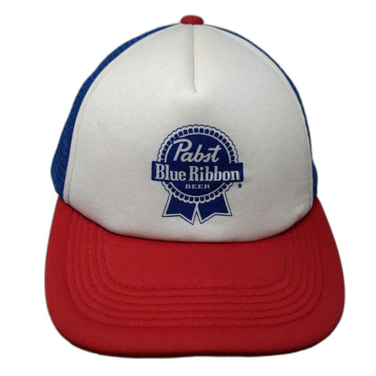 Pabst Blue Ribbon Trucker Hat White Blue Red One Size Mesh Snapback Beer Logo