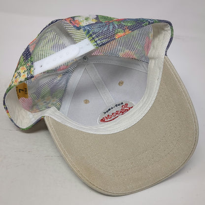 Lucky 7 Trucker Hat Beige One Size Lagoon Utah Floral Mesh Snapback EST 1886