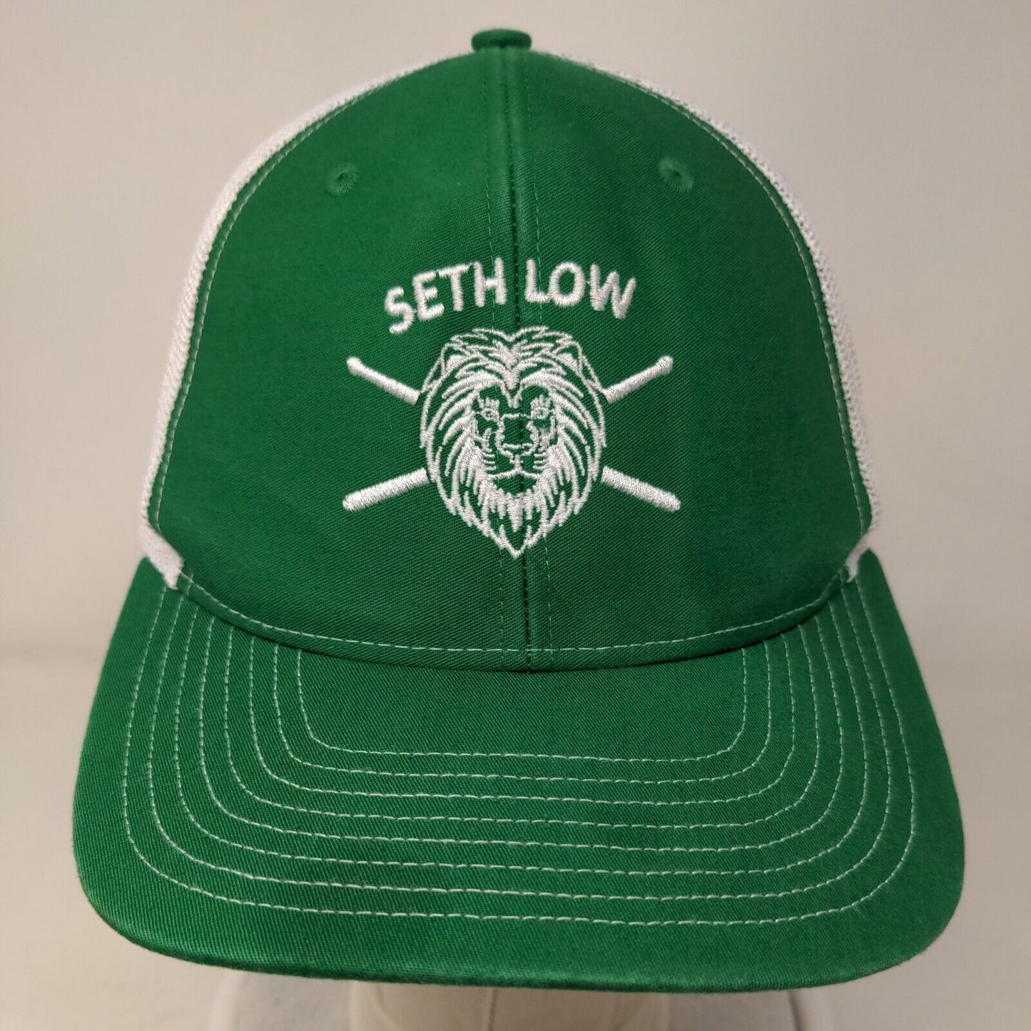 Seth Low Lion Snapback Mesh Back Trucker Hat Green One Size Embroidered