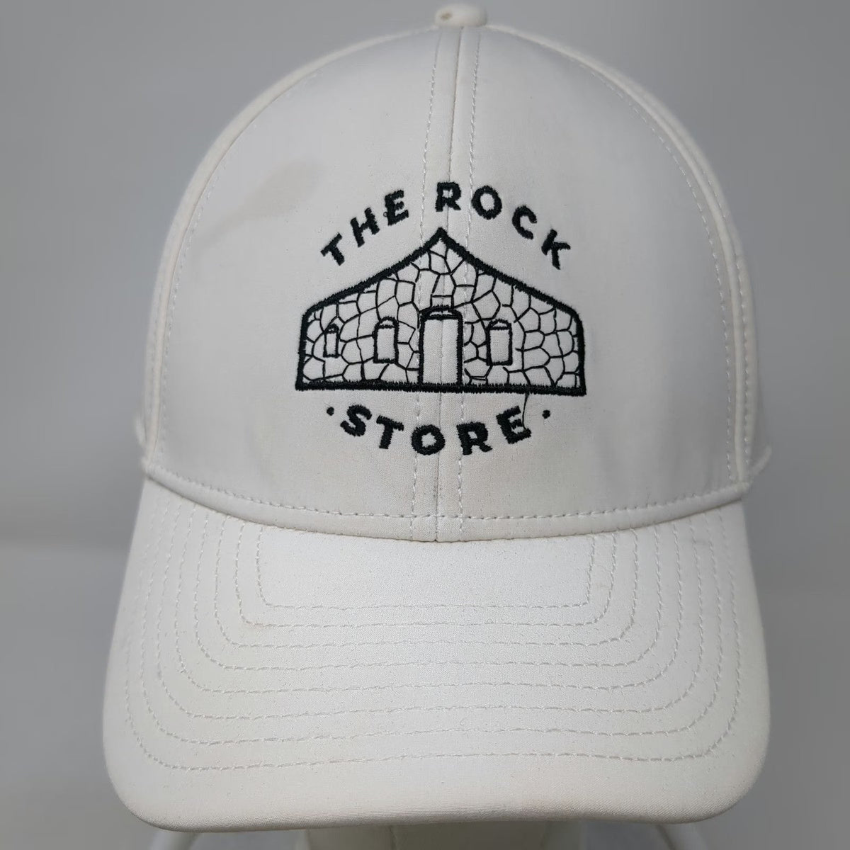 The Rock Store White Trucker Hat One Size Perforated Performance Snapback Hat