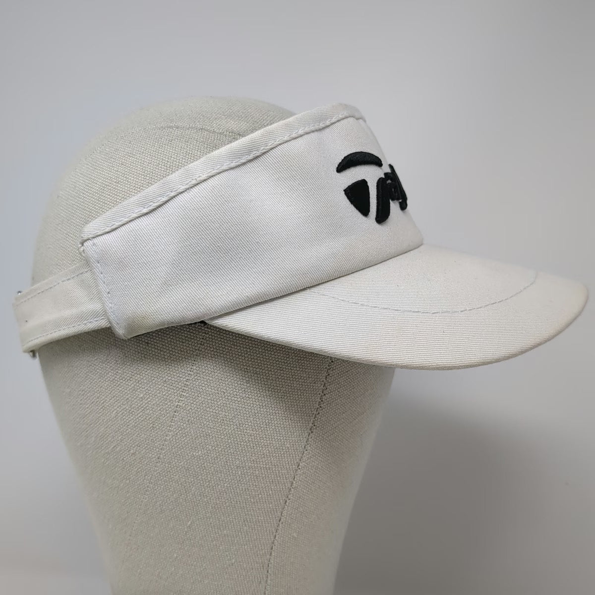 TaylorMade Visor White One Size Adjustable Slideback Golf Hat Black Logo Curved
