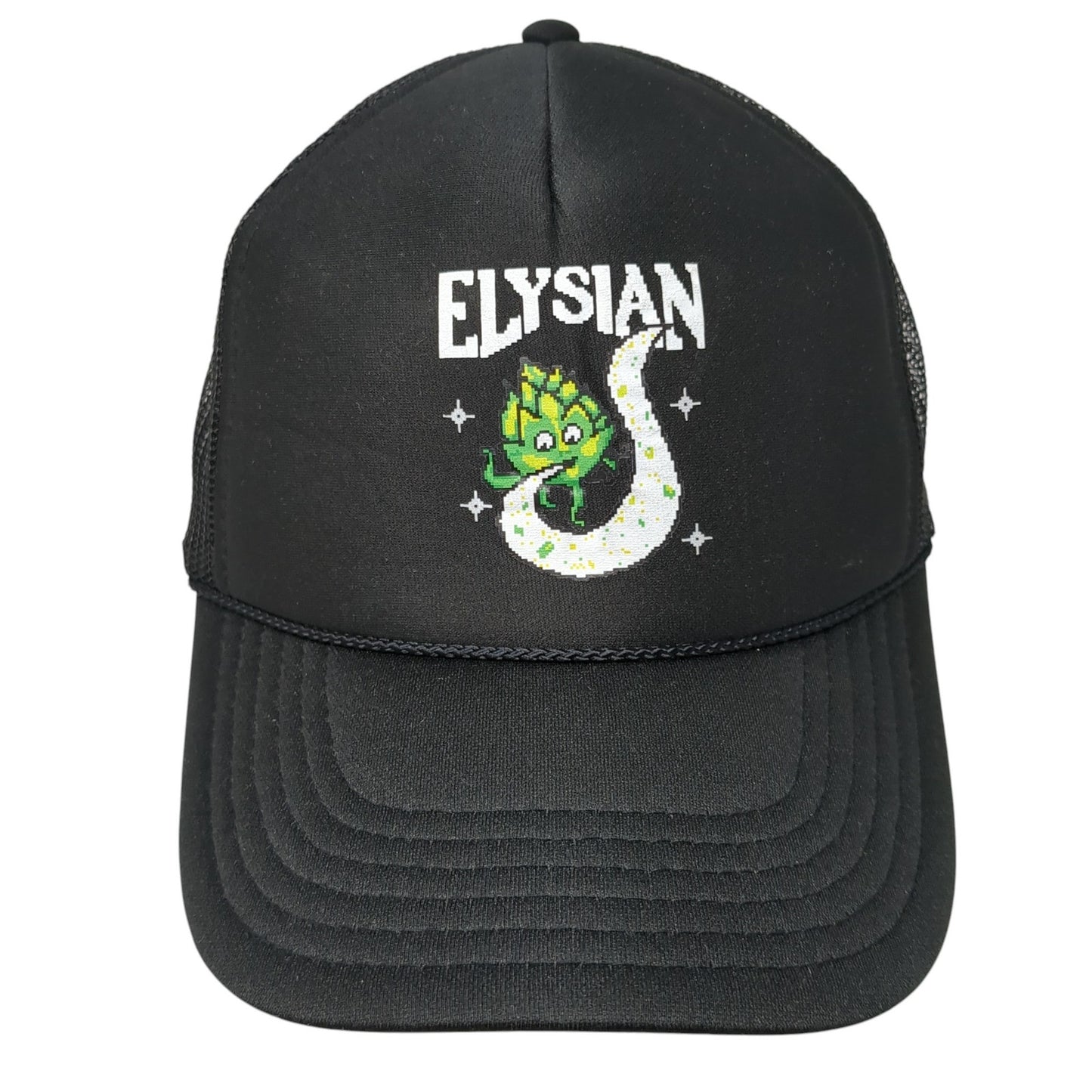 Elysian Snapback Trucker Hat Black One Size Adjustable Mesh Back Rope Otto