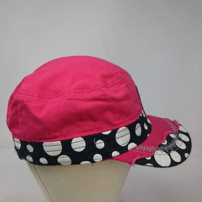 Kbethos Army Cap Pink OSFM Rhinestone Bow Polka Dot Distressed Cadet Hat Bling
