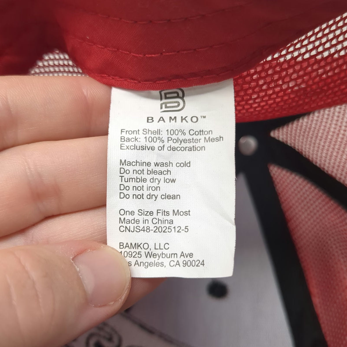 BAMKO Costco Wholesale Trucker Hat Black Red One Size Mesh Snapback Patch