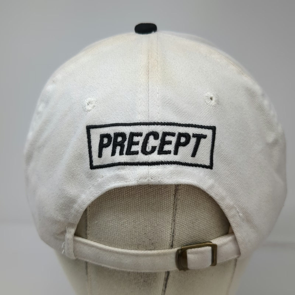 Precept Baseball Cap White OSFM Black Brim Embroidered Golf Slideback Hat Logo