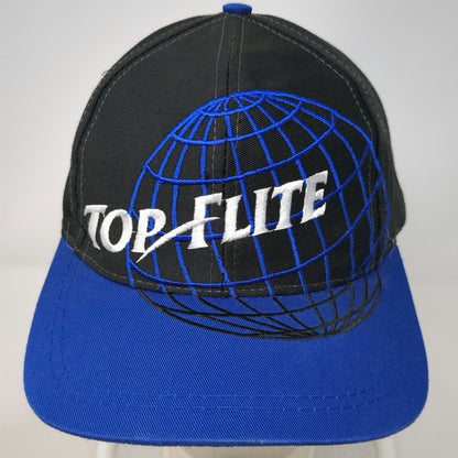 Top-Flite Baseball Cap Black Blue One Size Embroidered Globe Leather Strap Hat