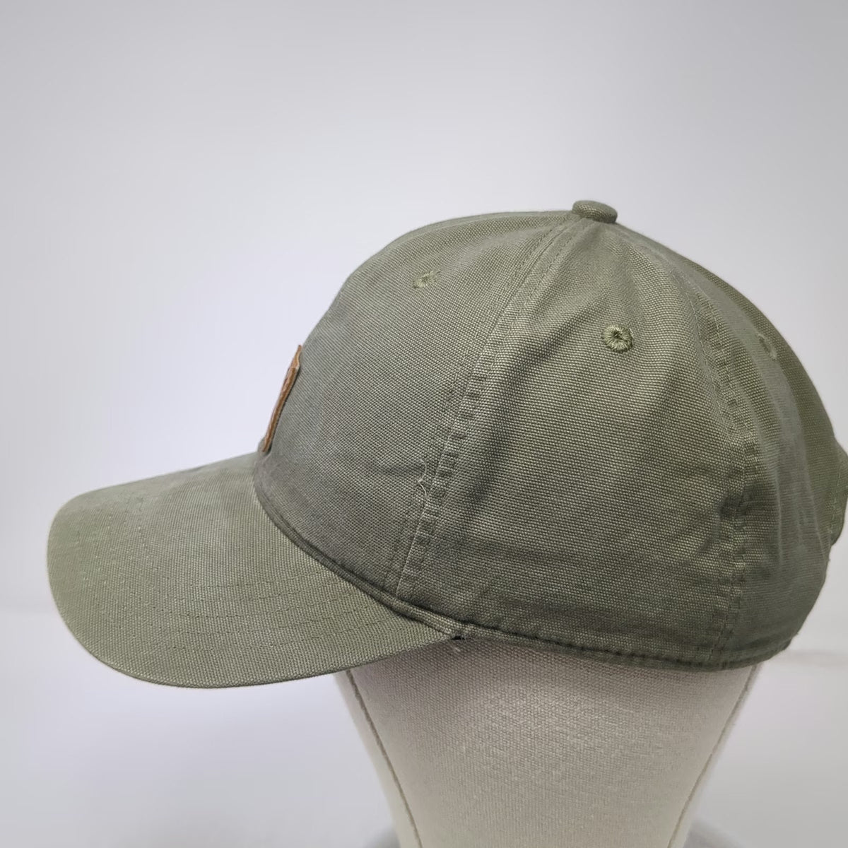 Carhartt Baseball Cap Green One Size Canvas Leather Patch Adjustable Strap Hat