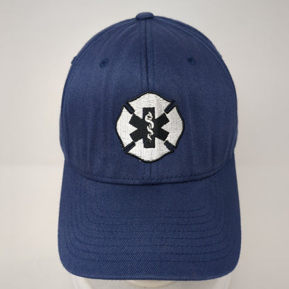 LCCC Fitted Hat Blue L-XL Embroidered Logo Stretch Flexfit Yupoong