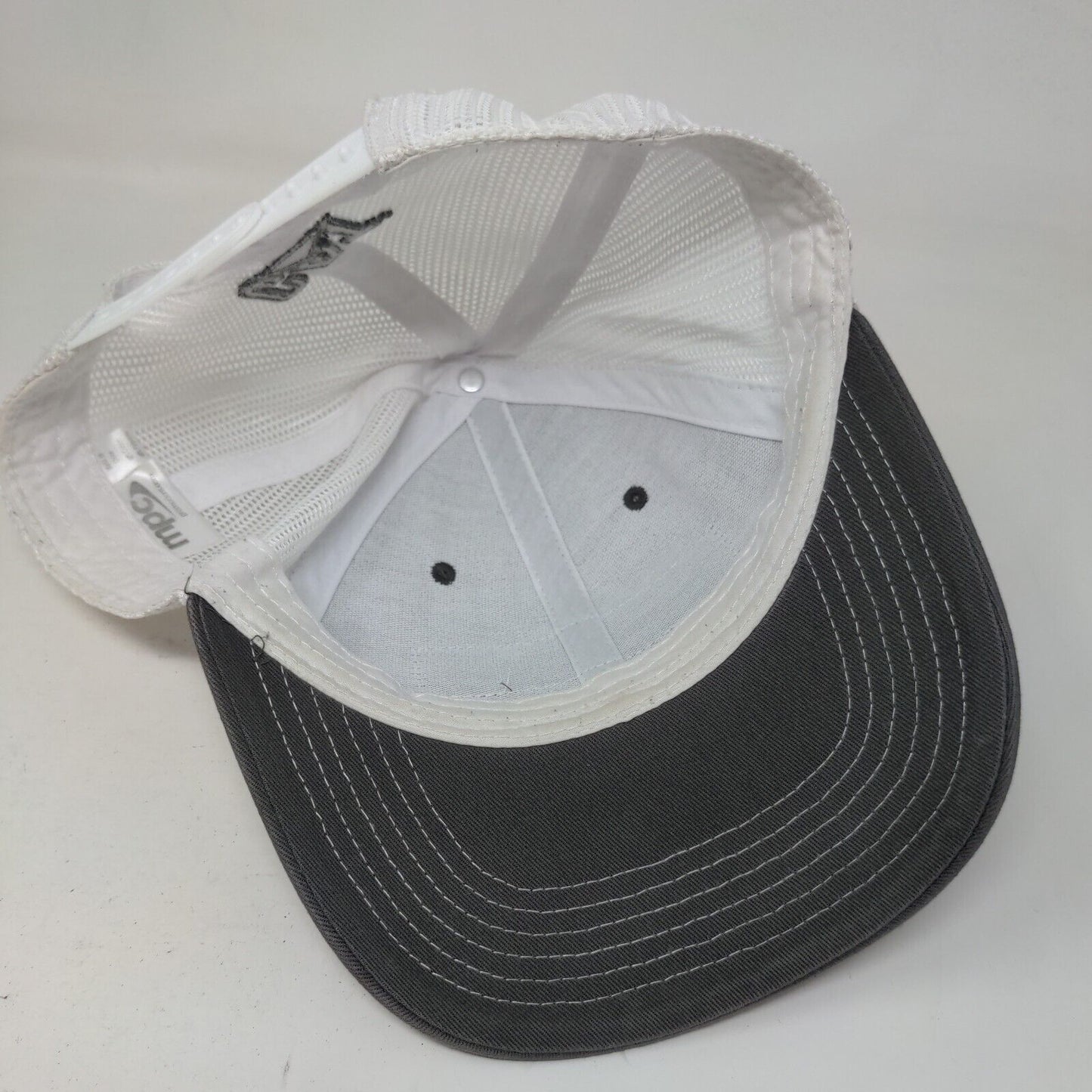 Caterpillar Snapback Mesh Back Trucker Hat One Size Gray Leather Patch