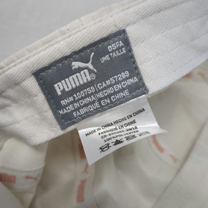 Puma Baseball Cap White One Size Gold Metallic Logo Slideback Polyester OSFA Hat