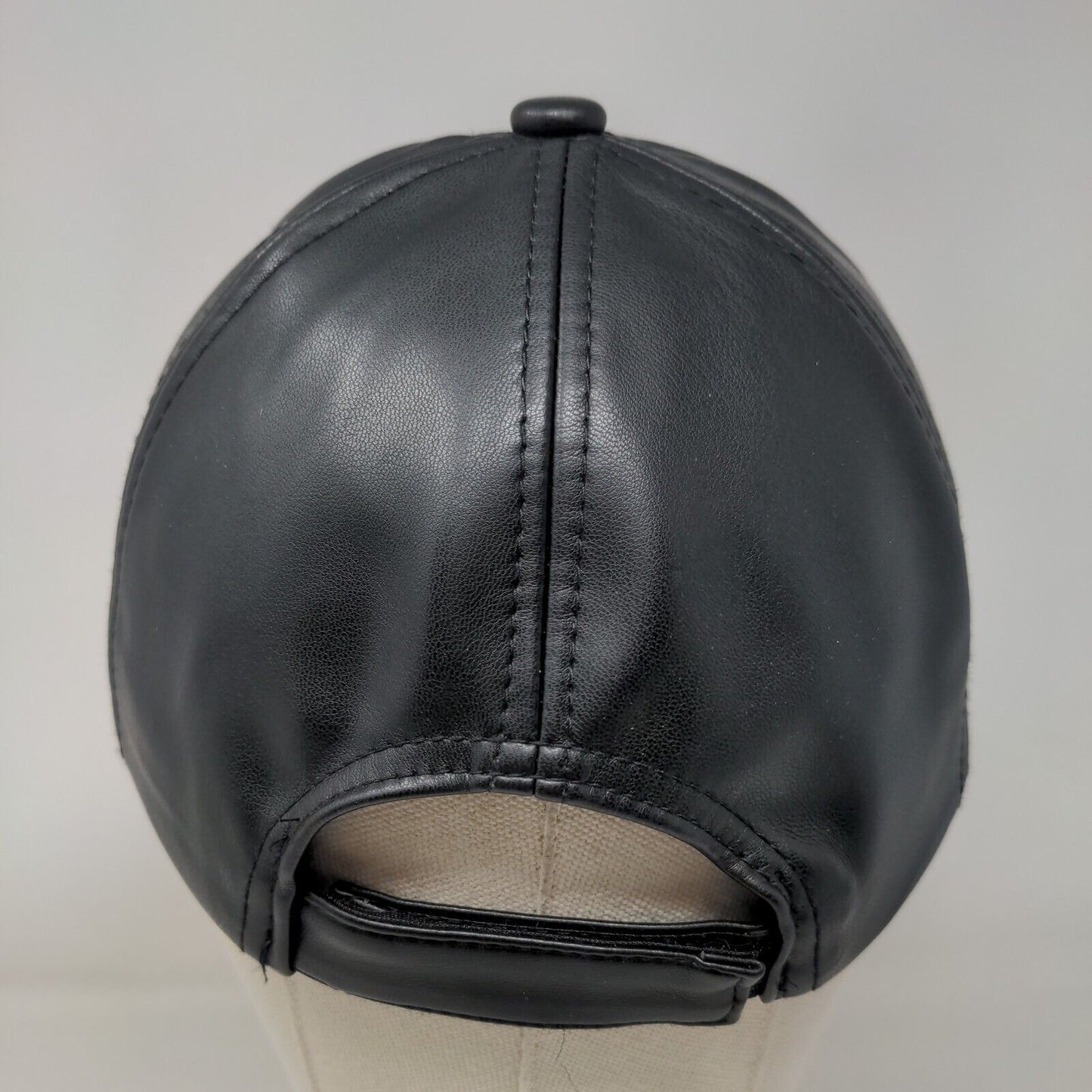 Unbranded Vegan Leather Strapback Hat Black One Size Adjustable Blank