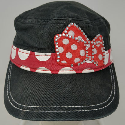 Disney Parks Army Cap Black One Size Rhinestone Polka Dot Bow Hat Minnie Mouse