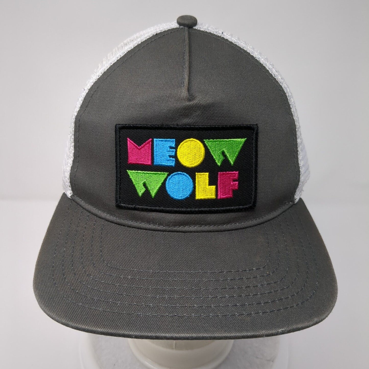 Meow Wolf Patch Snapback Trucker Hat Gray OSFA Mesh Back Colorblock