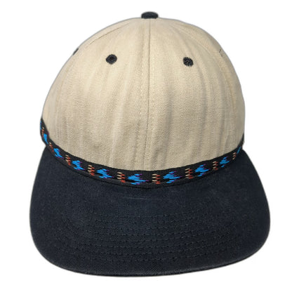 Baseball Cap Beige OS Aztec Woven Band Toggle Made USA Strapback Hat Vintage