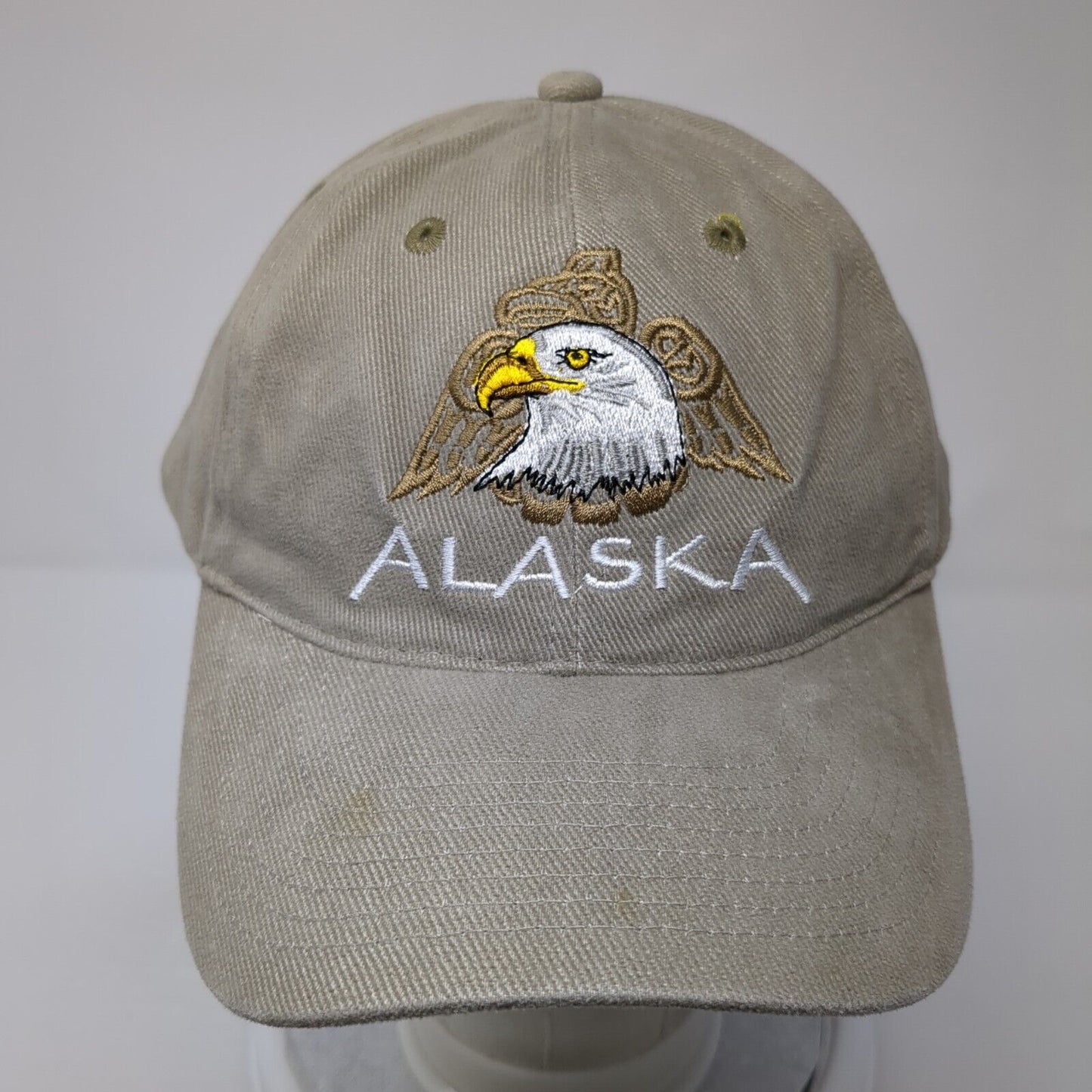 Alaska Strapback Hat Tan One Size Adjustable Embroidered Solid 6 Panel