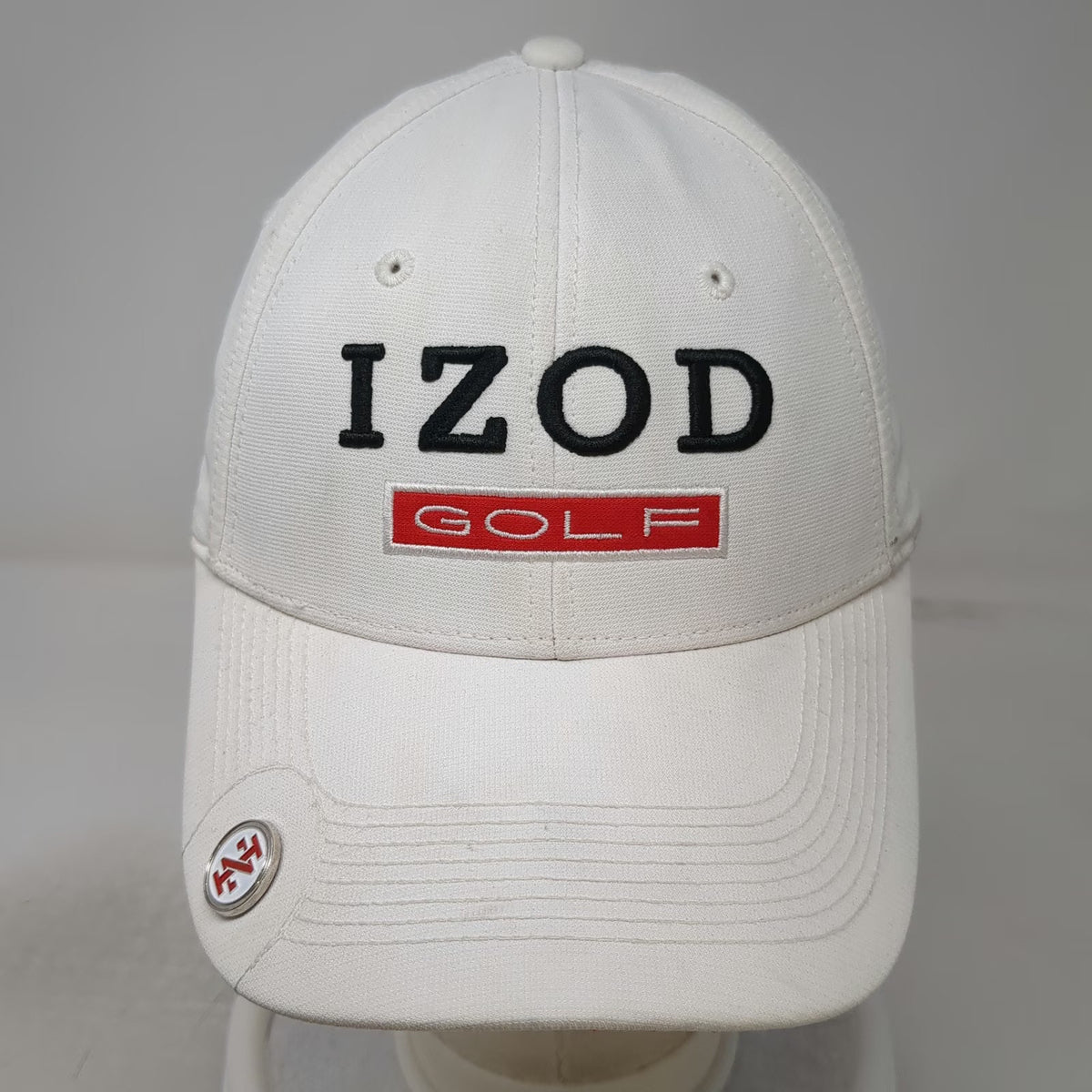 IZOD Golf Hat White One Size Baseball Cap Slideback Magnetic Ball Marker Logo