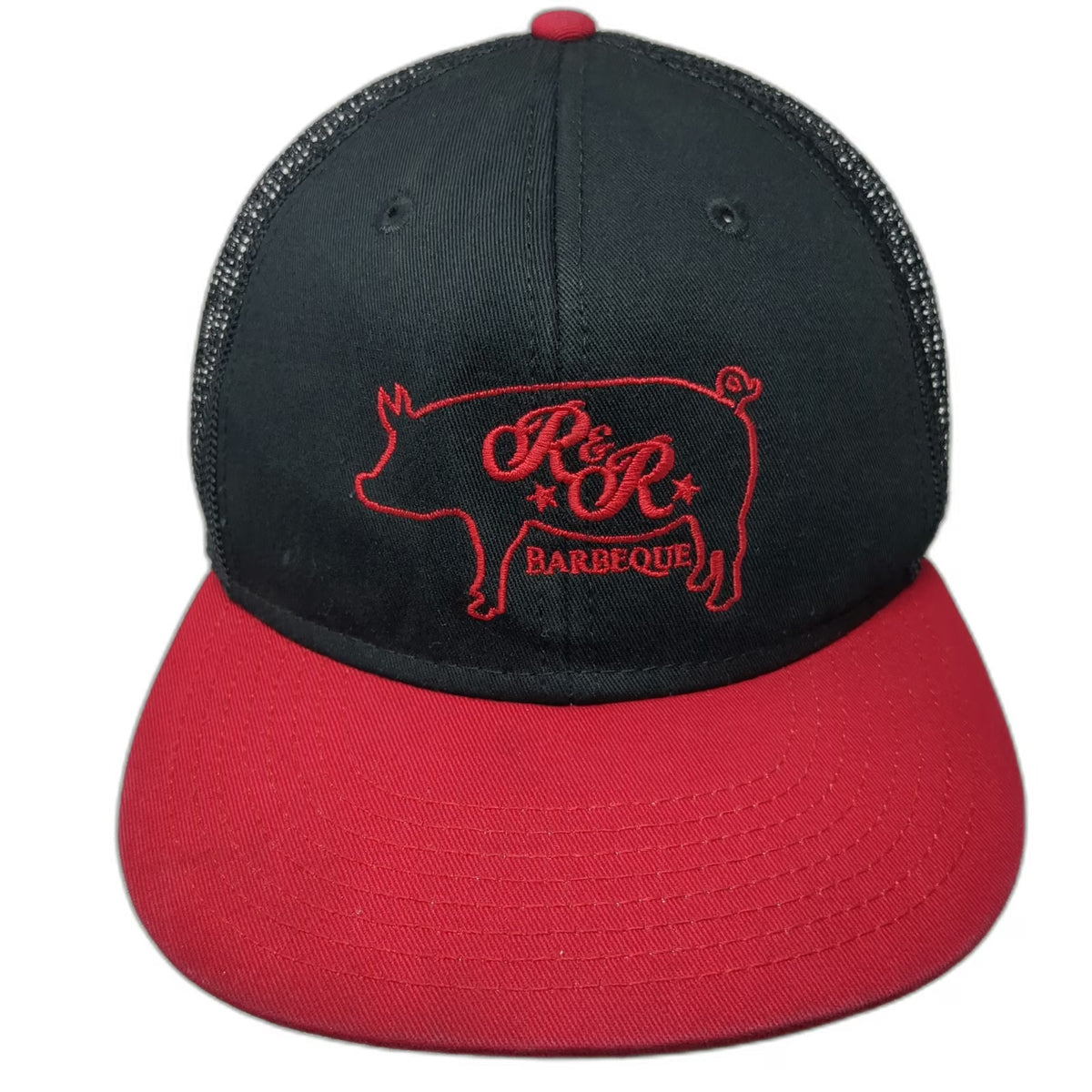 OTTO Trucker Hat Black Red One Size R&R Barbeque Pig Logo Mesh Back Snapback
