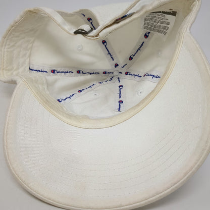 Champion 5 Panel White Hat One Size Strapback 100% Cotton Embroidered Logo