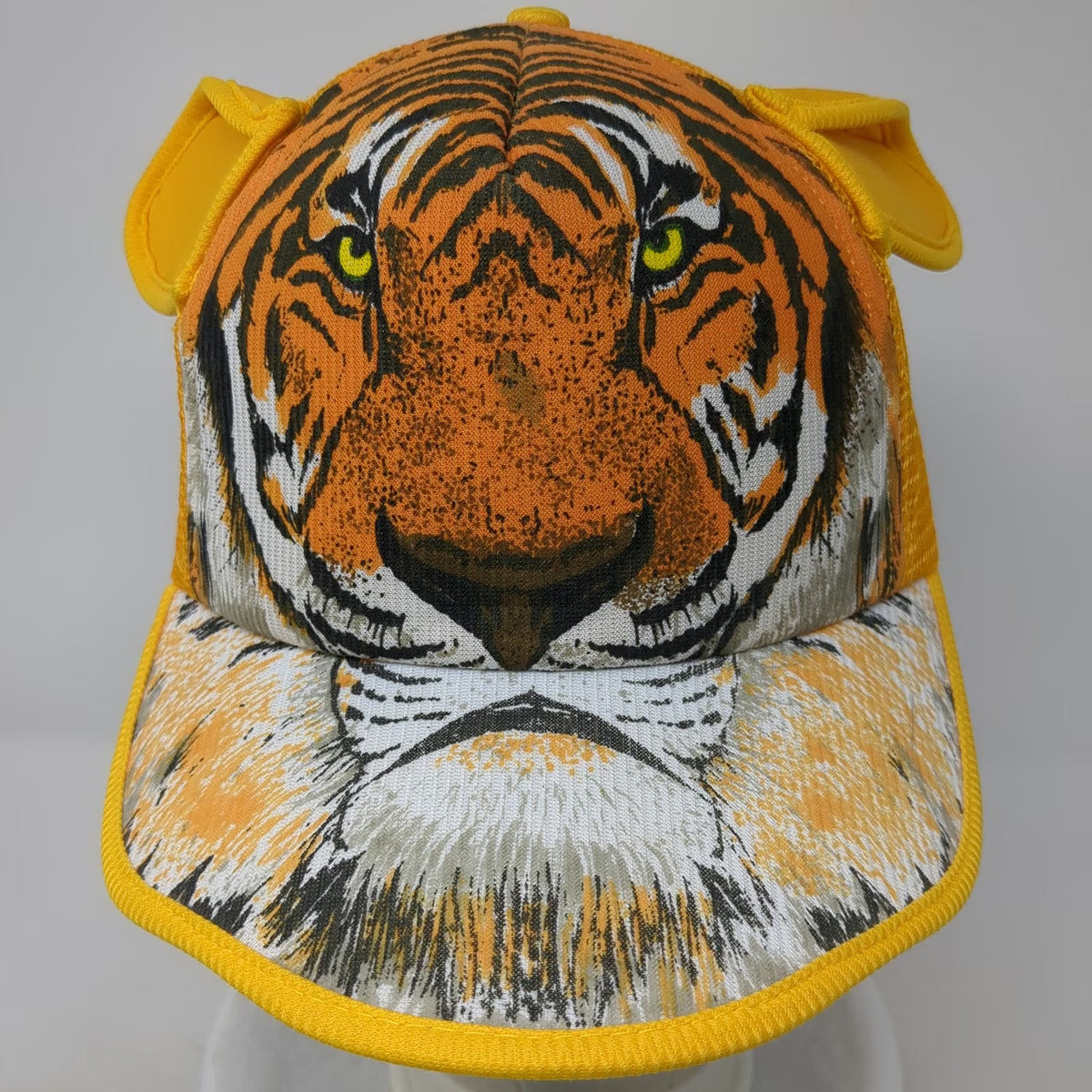 Orange Trucker Hat One Size Tiger Face 3D Ears Mesh Back Snapback Graphic
