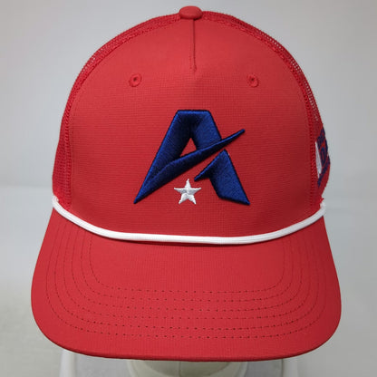 Cap America Trucker Hat Red One Size Demo Day 10th Anniversary USA Flag Brim