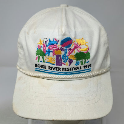 5 Panel White Boise River Festival 1991 Rope Slideback Made in USA Hat Vintage