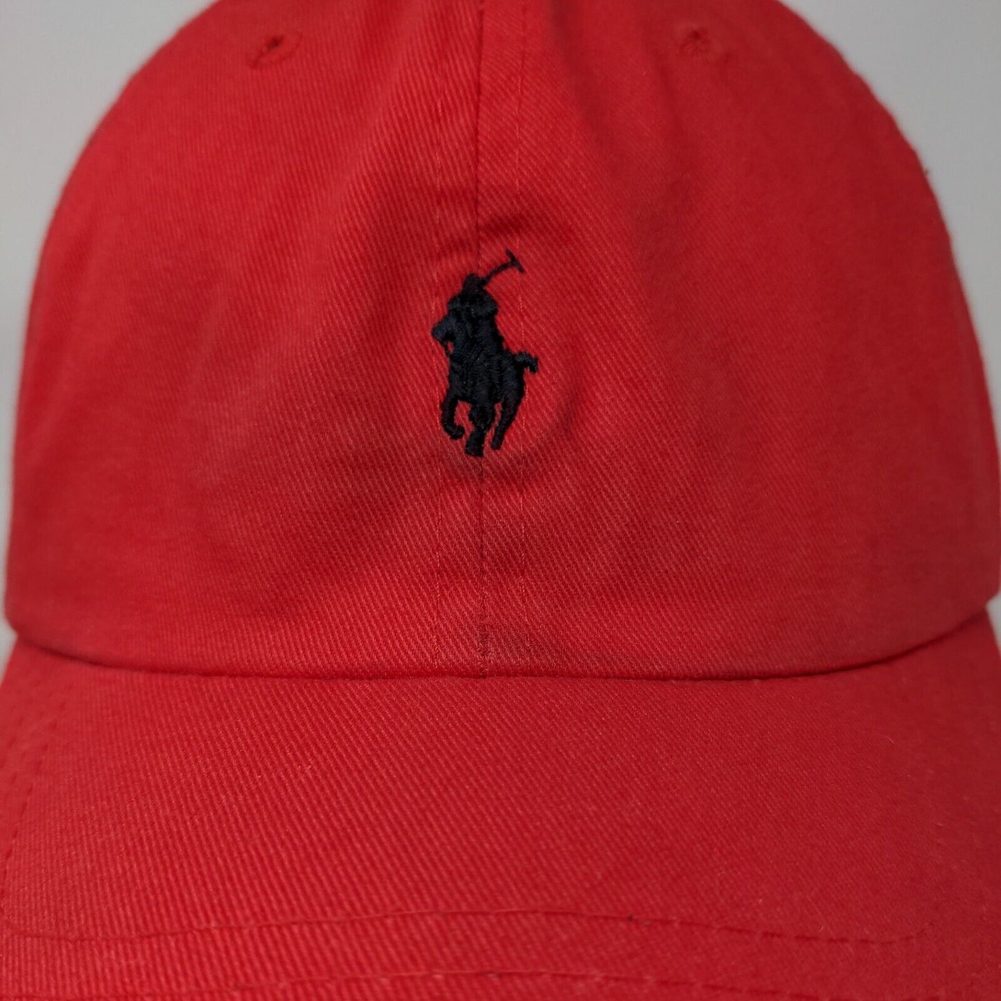 Polo Ralph Lauren Leather Strapback Hat Red One Size Embroidered Pony Cotton