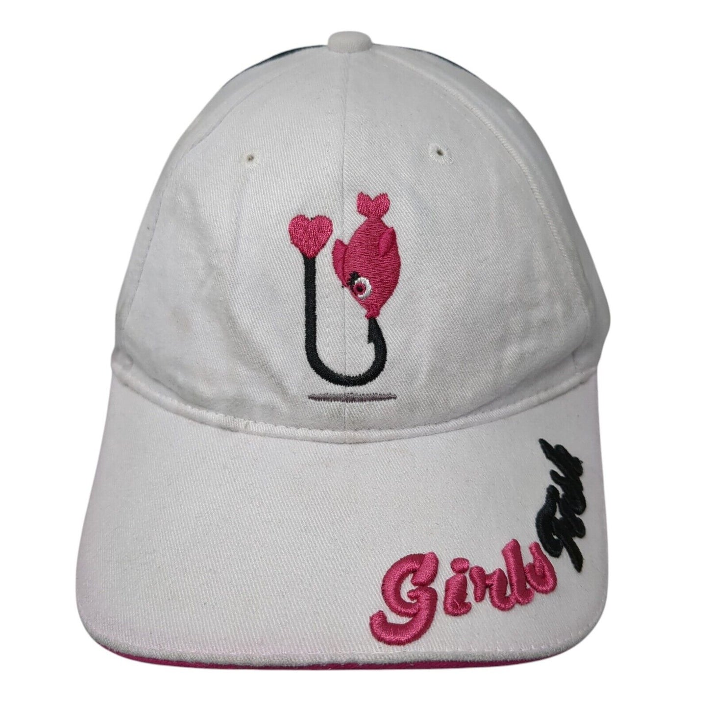 Girls Fish Stapback Hat White One Size Adjustable Embroidered Shasta Water