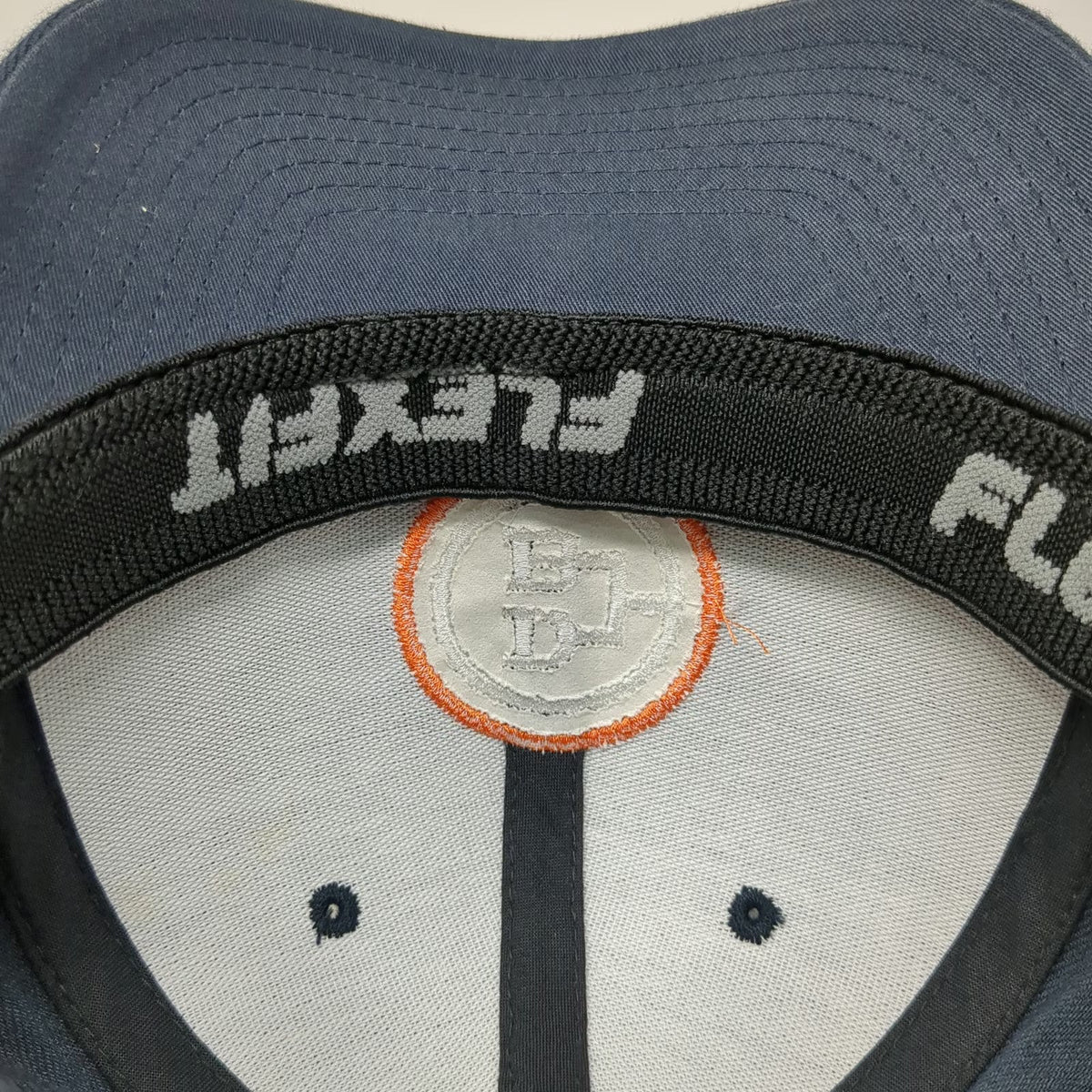 Flexfit Baseball Cap Blue Orange White XL Fitted Hat DB Logo Embroidered