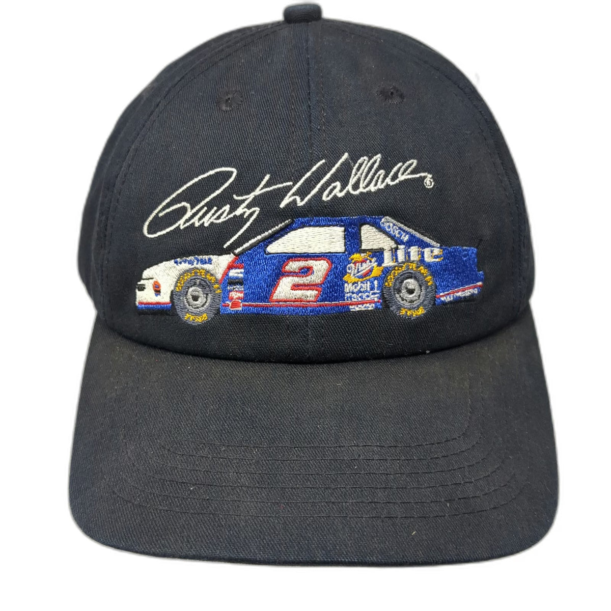 K-Products Snapback Hat Black Rusty Wallace Miller Lite Racing Car #2 Vintage