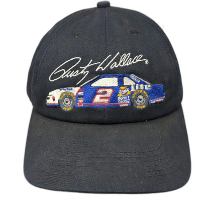 K-Products Snapback Hat Black Rusty Wallace Miller Lite Racing Car #2 Vintage